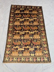 3’8×6 ft Vintage Afghan War Rug Hand Knotted Wool Tank Helicopter Pictorial Rug