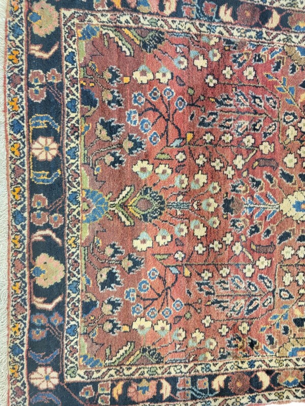 Antique Oriental Hand-Knotted Wool Runner Red/Ivory/Navy Blue/Blue 3'11" x 16'11 gallery