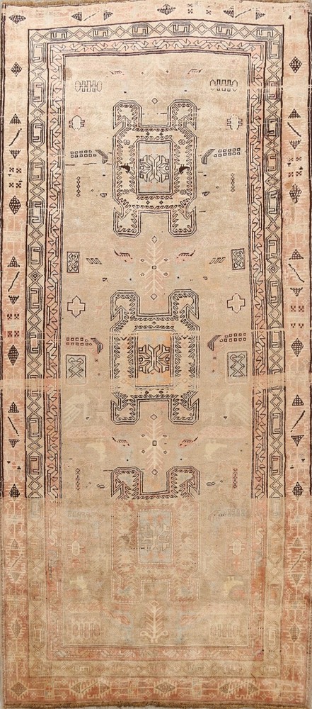 Muted Distressed Vintage 5x10 Geometric Tribal Area Rug Handmade Carpet