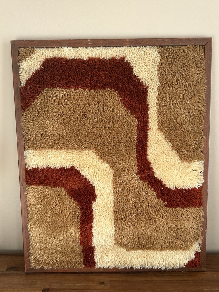 60's DANIA Framed TAEPPER Waves Abstract Danish Rya Rug Mid Century Modern