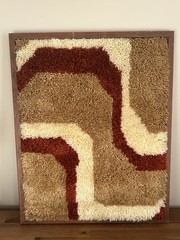 60’s DANIA Framed TAEPPER Waves Abstract Danish Rya Rug Mid Century Modern