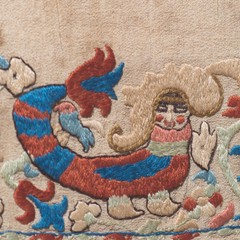 ANTIQUE GREEK ISLANDS CRETE EPIRUS EMBROIDERY WITH ELUSIVE MERMAID OR BIRD LADY