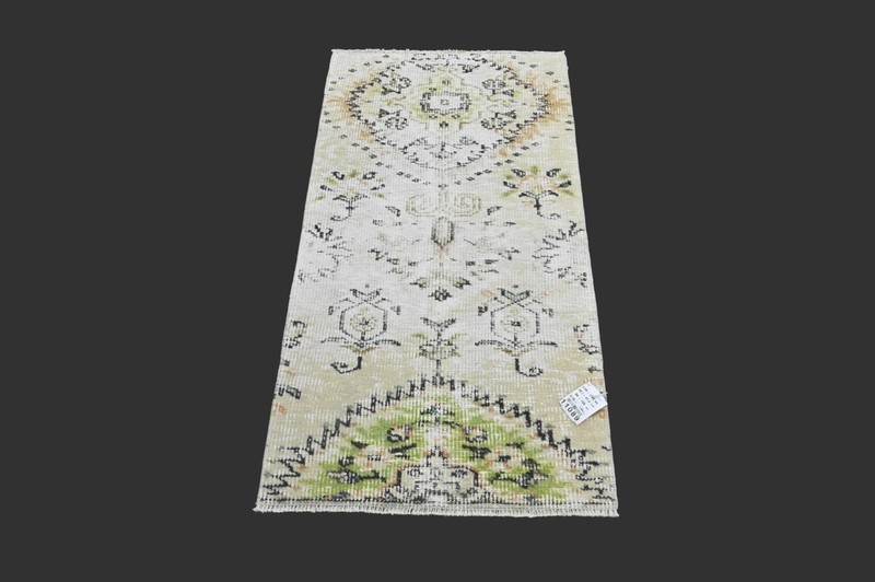GREEN Turkish Oushak Rug 2x4 Vintage Handmade Anatolian Small Doormat Kilim gallery
