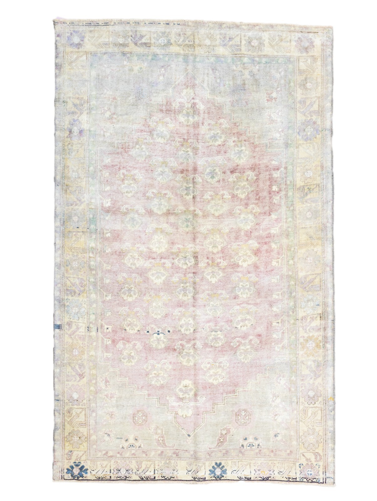 Muted Turkish Oushak Oriental Hand Knotted Wool Area Carpet Rug Pink 4.2x6.9 ft gallery