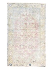 Muted Turkish Oushak Oriental Hand Knotted Wool Area Carpet Rug Pink 4.2×6.9 ft