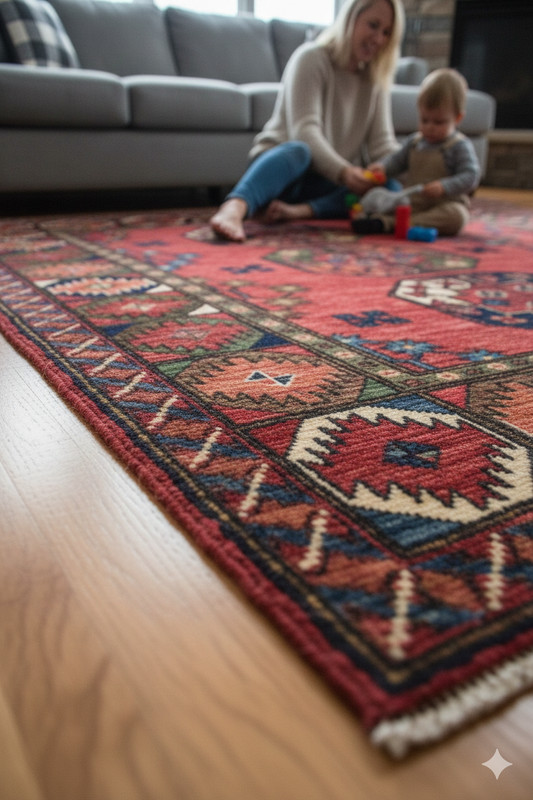 Handmade Wool Area Rug, 3x5 , Red Green Blue Rug, Oriental Rug gallery