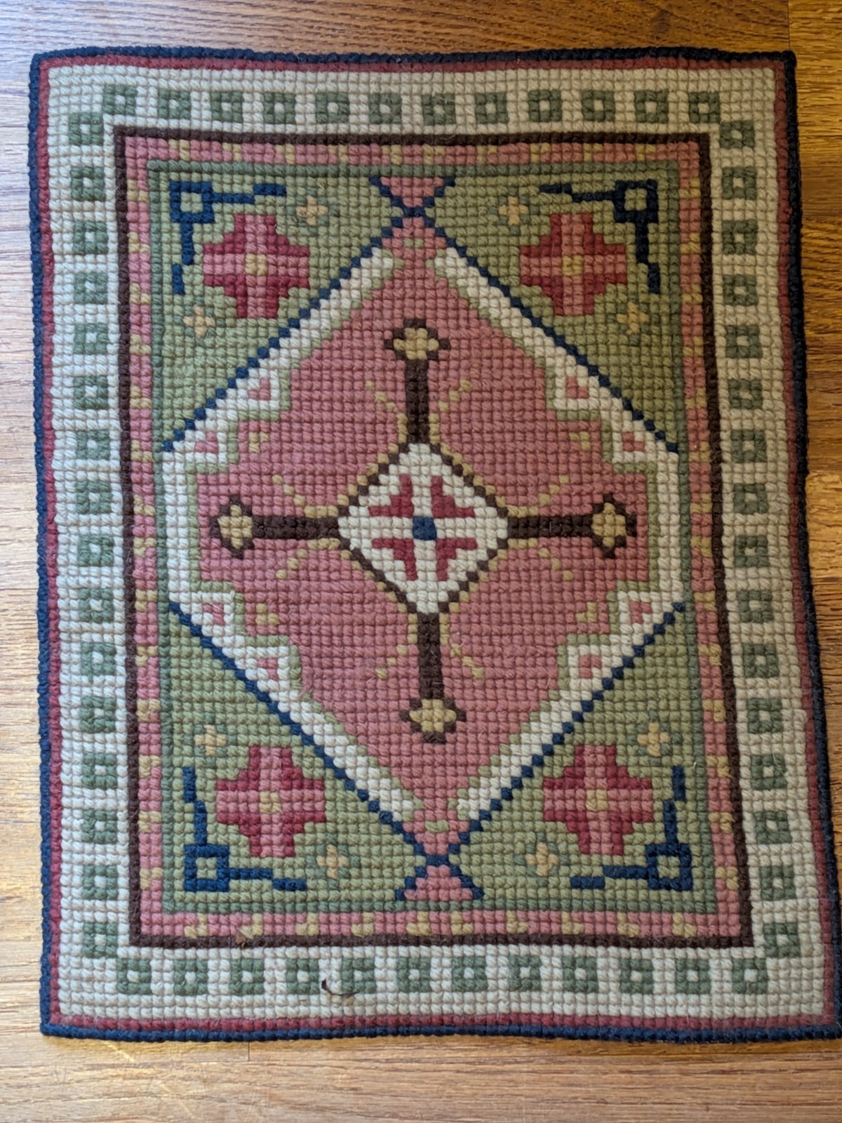 VTG Turkish Oushak Rug/Door Mat Table Mat Hand Knotted Wool Rug Geometric Small gallery