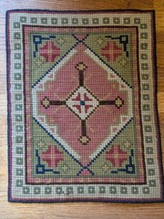 VTG Turkish Oushak Rug/Door Mat Table Mat Hand Knotted Wool Rug Geometric Small