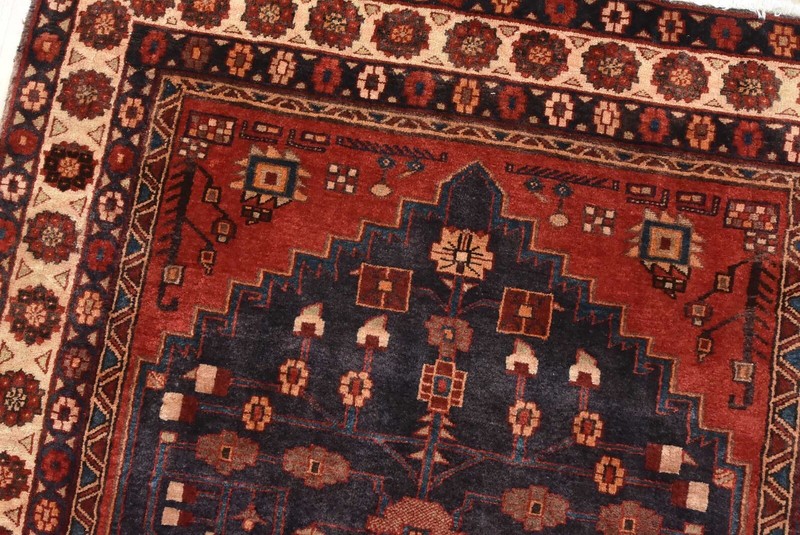 Hamedan Rug 4'8'' x 10'6'' Blue Wool Vintage Tribal Hand-Knotted Carpet gallery