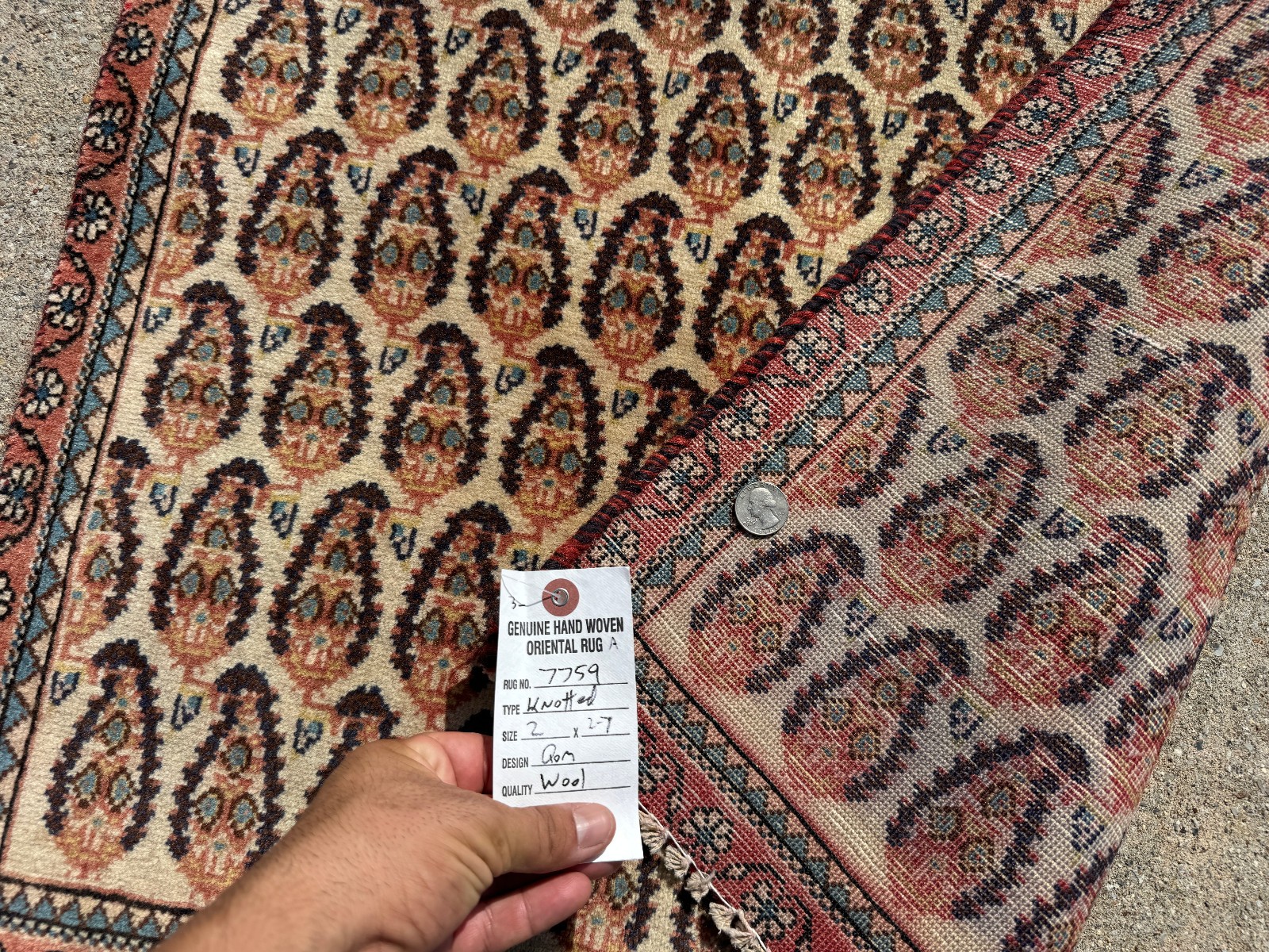 ANTIQUE ORIENTAL RUG 2x3 handwoven vintage small handmade ivory blue paisley ft gallery