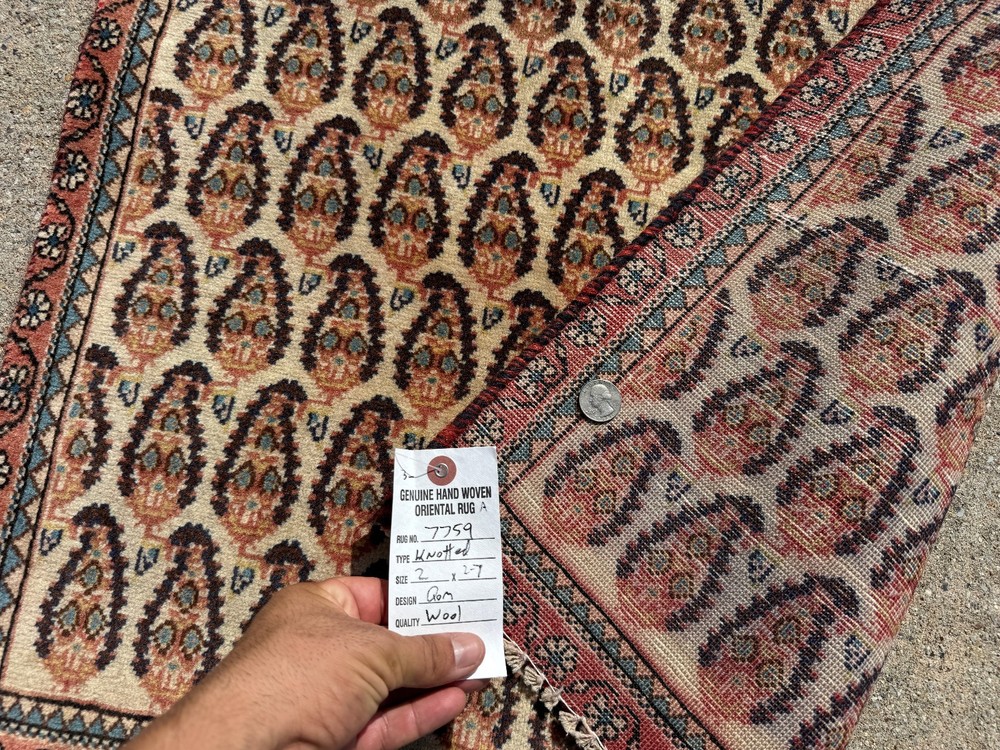 ANTIQUE ORIENTAL RUG 2x3 handwoven vintage small handmade ivory blue paisley ft