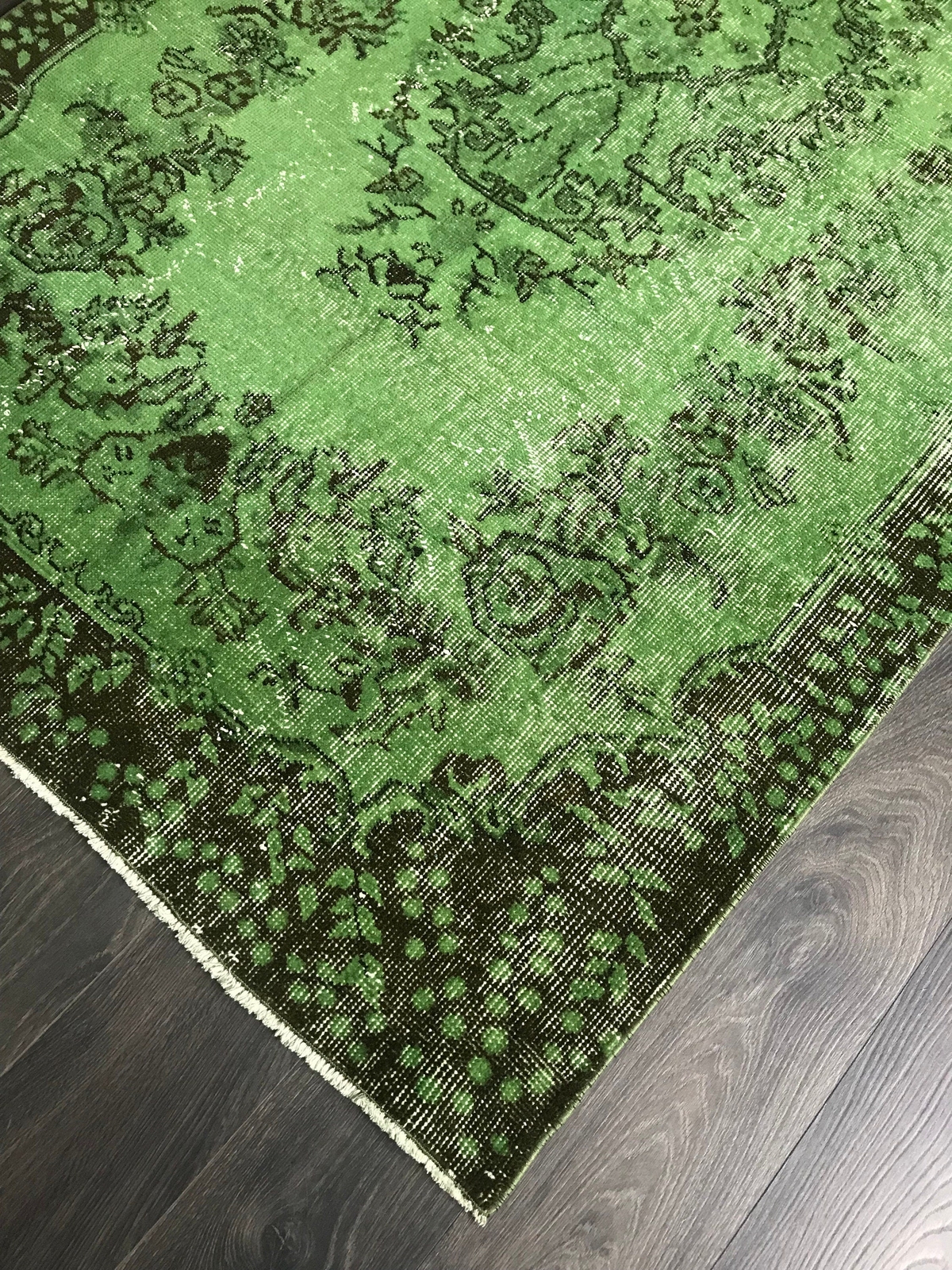 Green Overdyed Rug , Handmade Oushak Rug , Overdyed Vintage Rug , Oriental Turki gallery