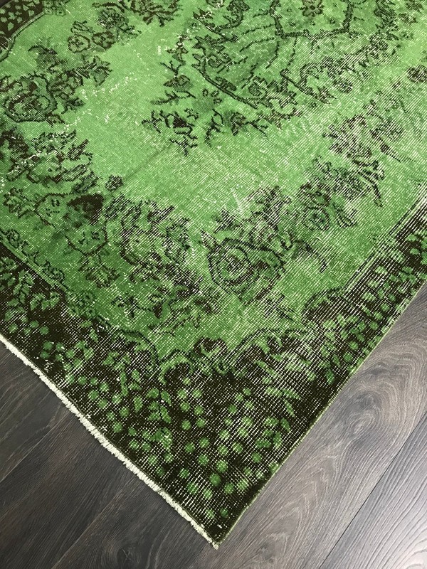 Green Overdyed Rug , Handmade Oushak Rug , Overdyed Vintage Rug , Oriental Turki gallery