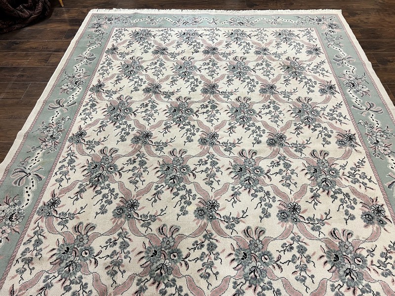 Belgium Power Loomed Rug 8x11, Ivory and Green, Wool Carpet, Floral gallery