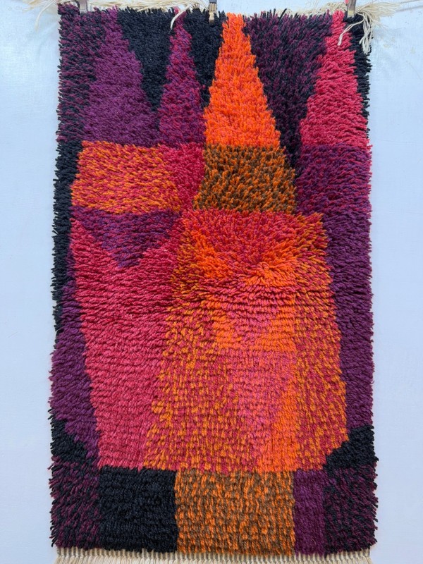Vintage Beautiful Hand Knotted Swedish Scandinavian Rye Shag Wool Rug Carpet gallery