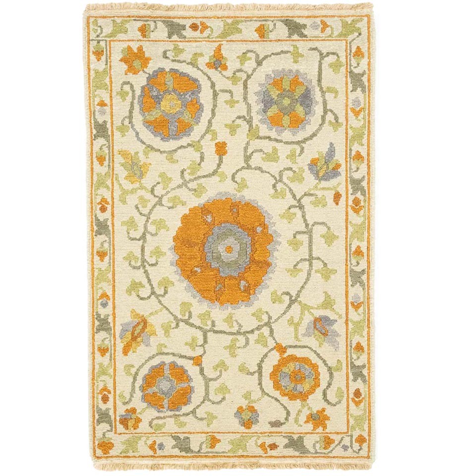 Handmade 2x3 Ft Sumak Wool Oriental Rug Cream Floral Classic Entryway Carpet
