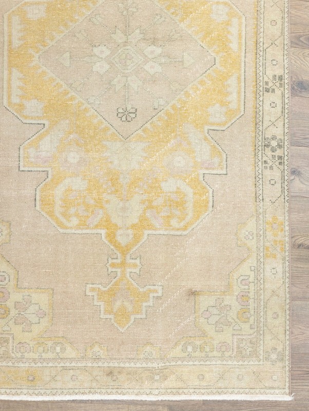 Faded Vintage Turkish Rustic Rug 4.1x8 ft Hand-Knotted Oushak Large Wide Runner gallery