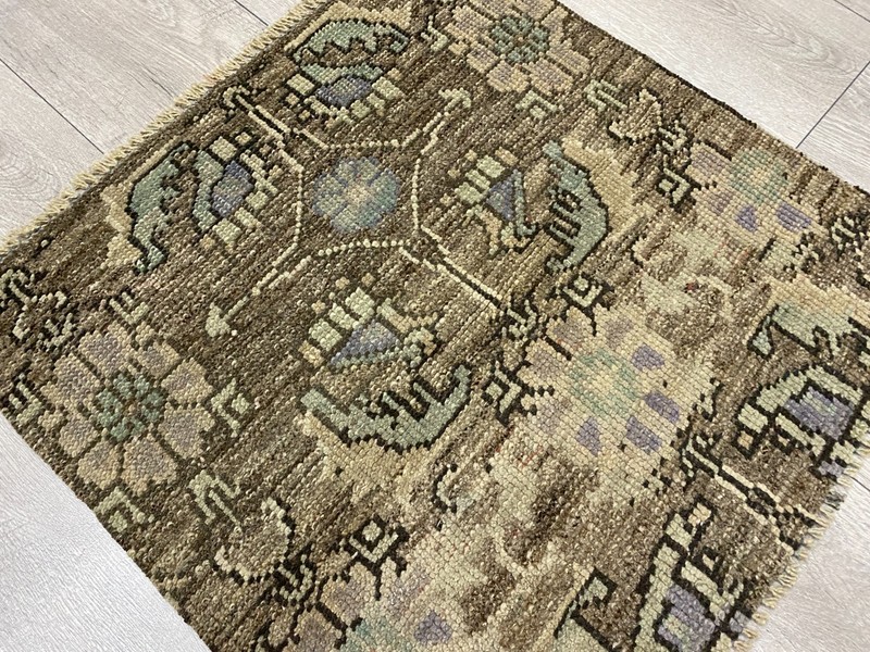 2x2 Brown rug, 2x2 Small rug, 2x2 Square rug, Turkish vintage rug, 2.0x2.0 ft gallery