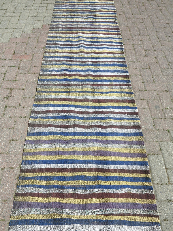 Vintage Turkish Handmade Kilim Runner, Hallway Rug, Striped Rug Runner 3x19 ft gallery