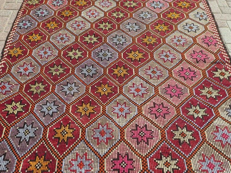 Vintage Turkish Rug Boho Area Rug Large Kilim Floor Rug Wool Rug Carpet 68"x121" gallery