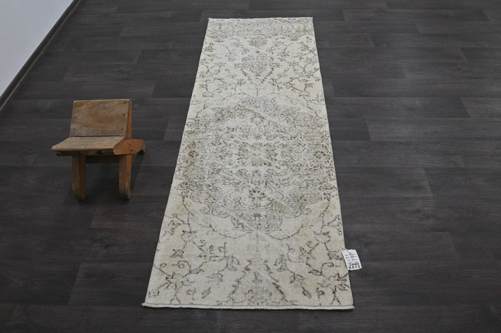 Vintage Turkish Runner Rug 2x7ft Wool Anatolian Handmade Hallway Oushak BEIGE
