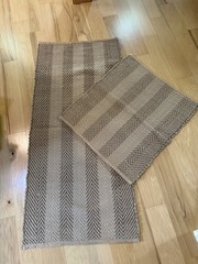 AMISH HAND LOOMED RAG TABLE RUNNER RUG SET 2 Tan No Fringe Farmhouse