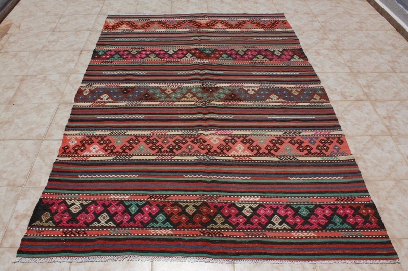 KILIM RUG 5x8, TURKISH KILIM AREA RUG WOOL 64" x 94", KELIM CARPET RUG STRIPES gallery