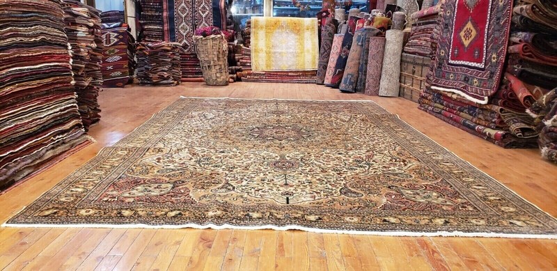 Exquisite 1930-1939s Antique Wool Pile Natural Dye Legendary Bunyan Rug 7x10ft gallery