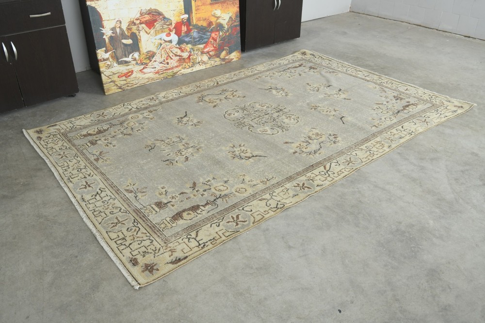5x9 turkish vintage rug, hand-knotted oushak wool rug, boho decor carpet,722
