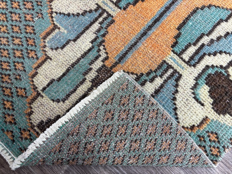 2x5 Copper & Turquoise Vintage Turkish Hallway Runner, Hand-Knotted Wool Rug gallery