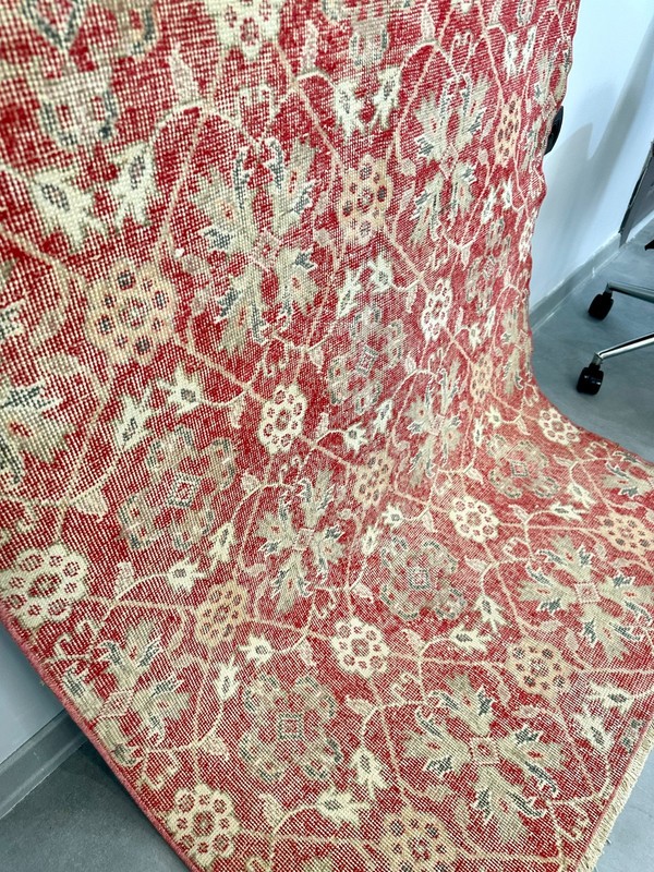 4x7 Red Vintage Turkish Rug, Handwoven Floral Rug, Handmade Wool Area Rug gallery