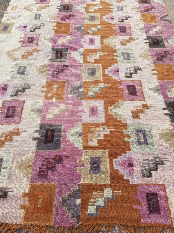 Distressed Vintage Traditional Handmade Peruvian Wool Multicolor Kilim 149x103cm gallery