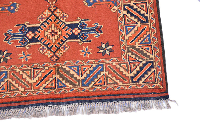 Bright Geometric Tribal Vintage Turkish 2' 11" x 4' 2" Red Hand Knotted Rug gallery