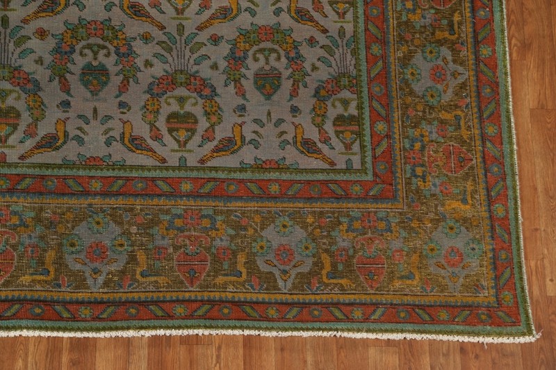 Vintage Overdyed Bird Design Traditional 10x12 Area Rug Low Pile Handmade Carpet gallery