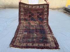 1800s Semi-Antique Rare Rug, Hand-Knotted, Geometric Soft Wool Nomadic Area Rug