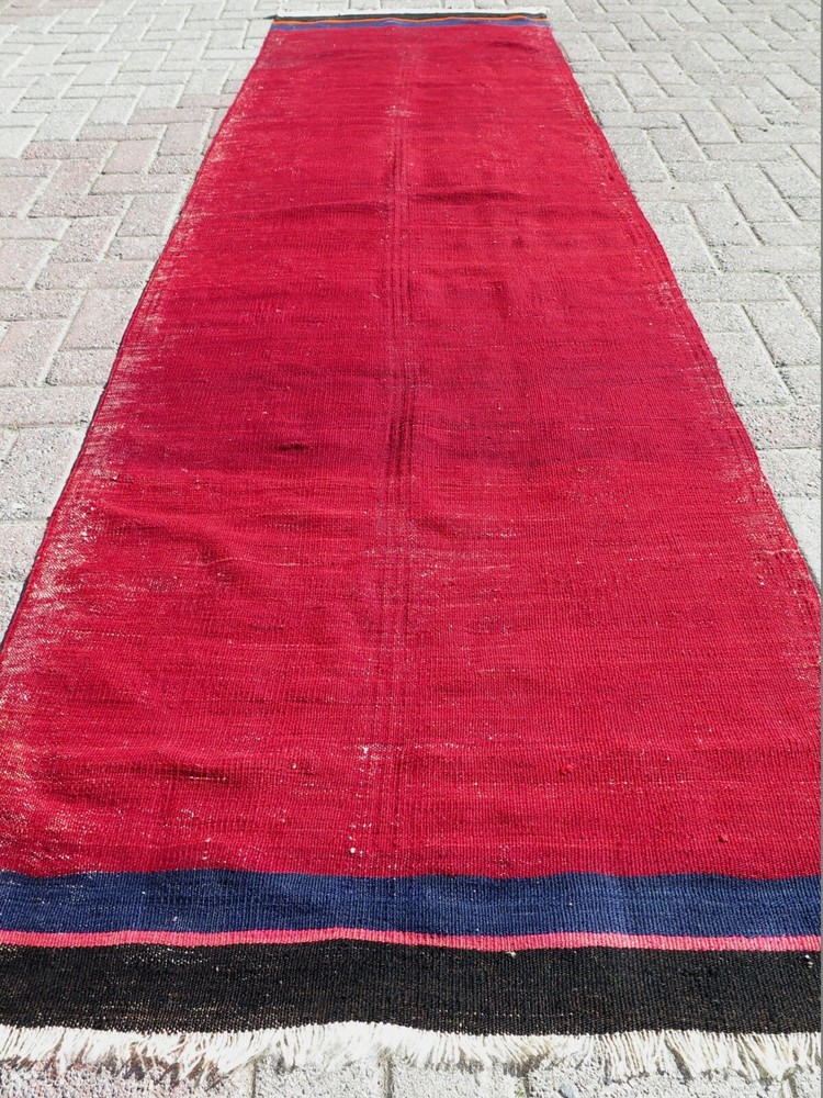 Red Turkish Kilim Rug Runner, Hallway Rug, Corridor Rugs 35"x117" Carpet Runner