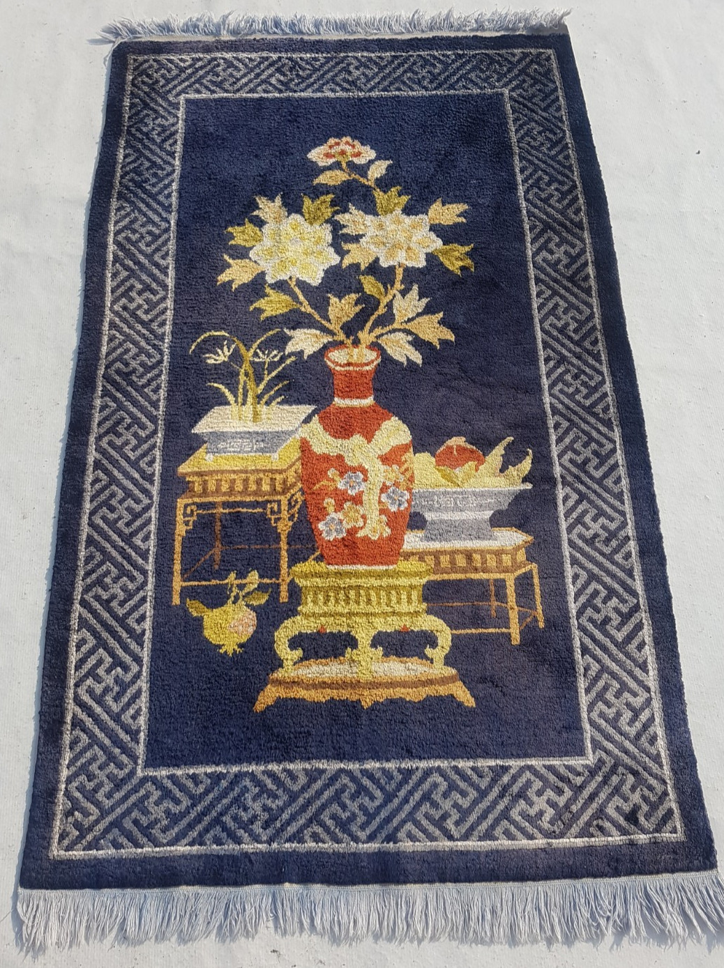 Vintage Peking Chinese Handmade Floral Vase Multicolor Wool Rug Carpet 151x92 cm gallery