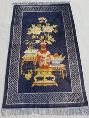Vintage Peking Chinese Handmade Floral Vase Multicolor Wool Rug Carpet 151×92 cm