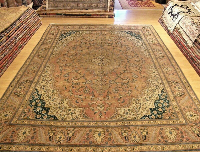 9.6 x 12.8 ft VINTAGE HAND KNOTTED Antique 1930s Tabrez OUSHAK VEG DYED Wool RUG gallery
