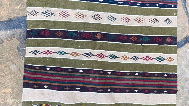 Vintage Ghardaïa Wool & Cotton Rug Handmade Algerian Berber Flatweave 194 x 84cm gallery