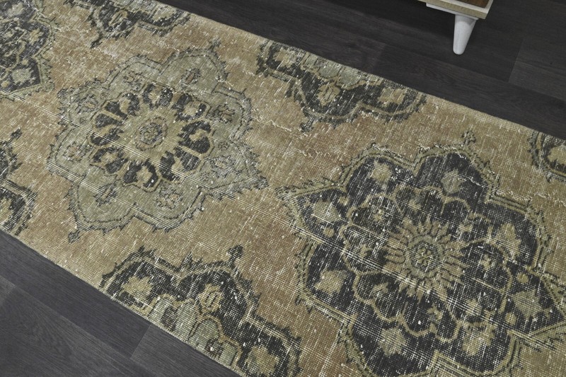 Vintage Turkish Runner Rug 3x13ft BROWN Handmade Anatolian Oushak Hallway Wool gallery