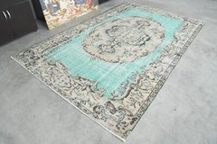 Antique turkish rug, hand-knotted vintage carpet, oushak muted area rug 6×9 851