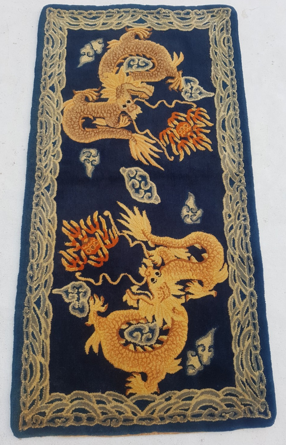 Vintage Tibetan Chinese Handmade Dragon Multicolor Wool Rug Carpet 138x70 cm gallery