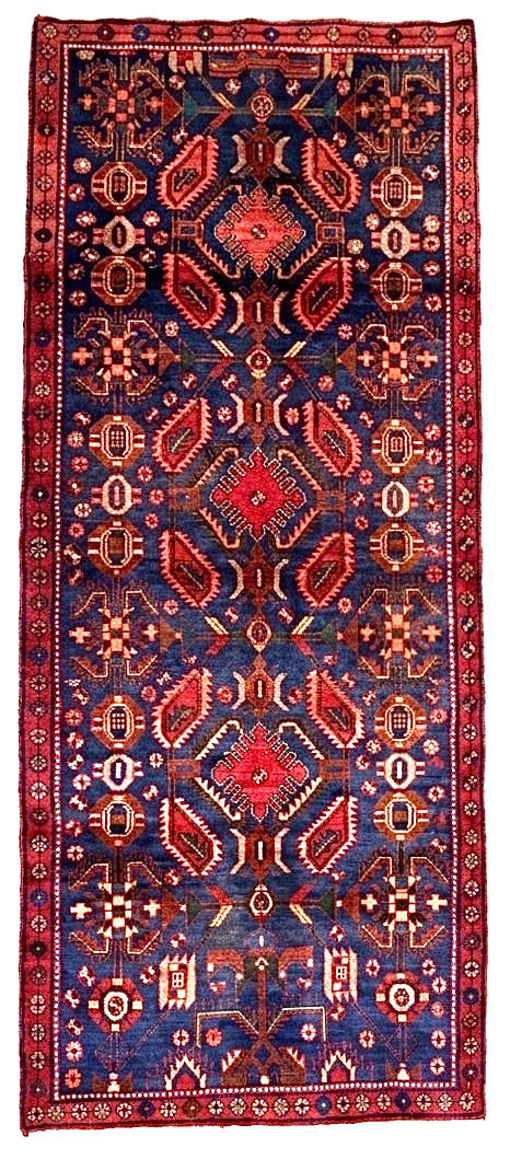 Vintage Hand Knotted Hamedan Hall Runner Rug 4x10 Wool Oriental Tribal Navy Blue gallery