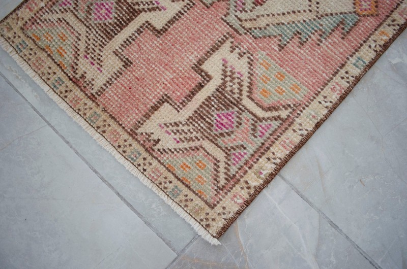 Vintage Distressed Small Area Rug Hand Knotted Oushak Rugs Yastik -1'5"x2'10" gallery