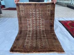 1920s Antique Afghan Baluchi Muted Rug 3×4 Beige Terracotta Oriental Area Carpet