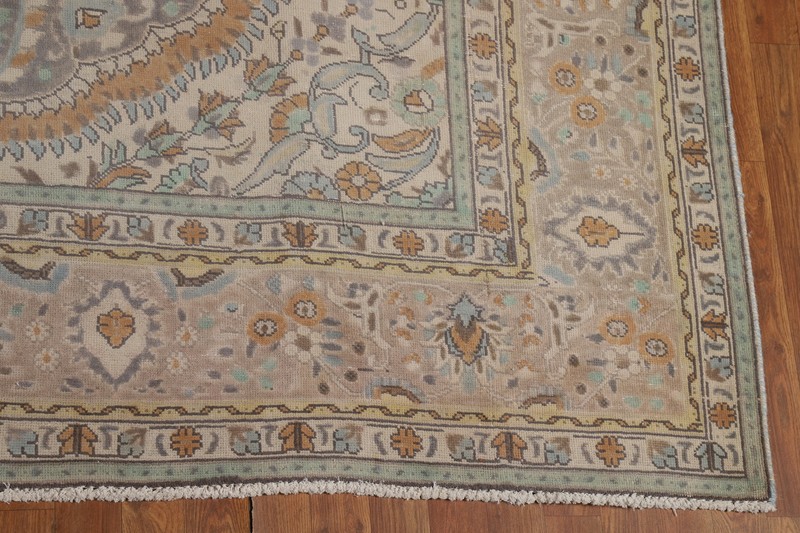 Light Blue Floral Wool Tebriz Traditional Hand-knotted Room Size Area Rug 10x13 gallery