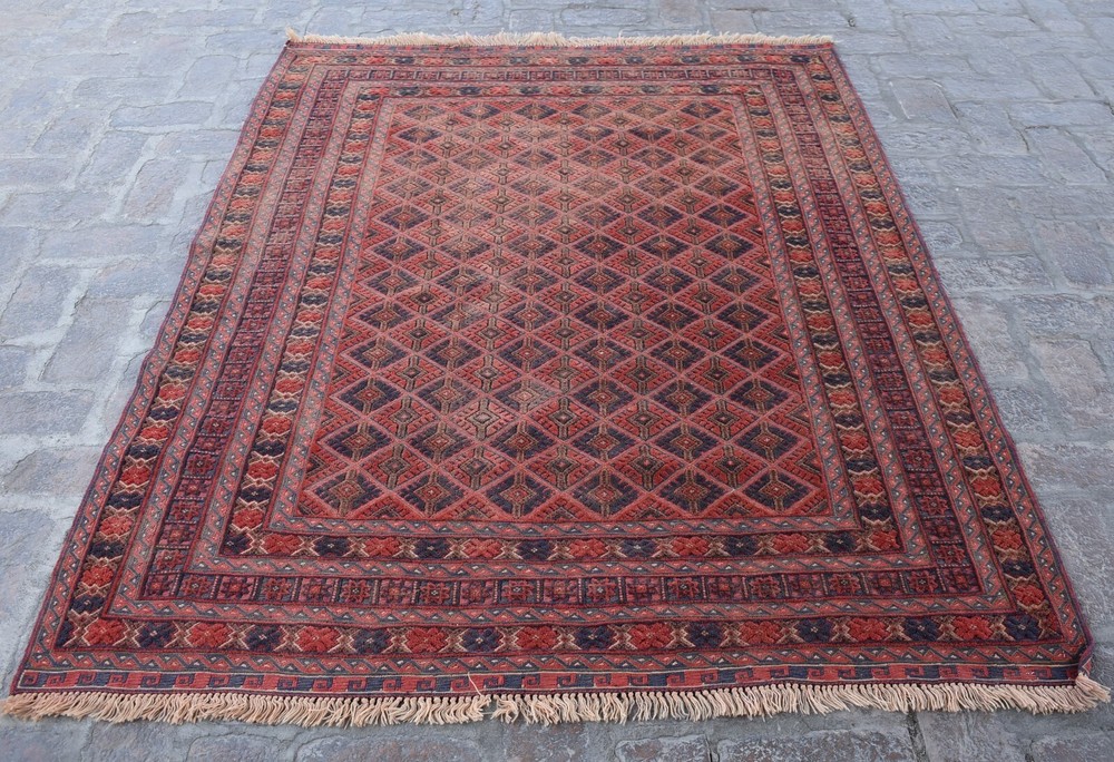 4'10 x 6'6 Hand knotted vintage afghan tribal moshvani area rug, Afghan wool rug