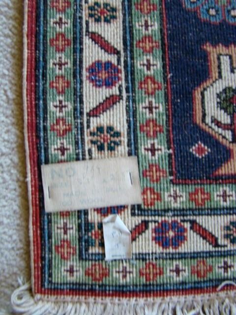Beautiful Vintage 100% Woven Wool 40" Long Geometric Red & Deep Blue Rug gallery