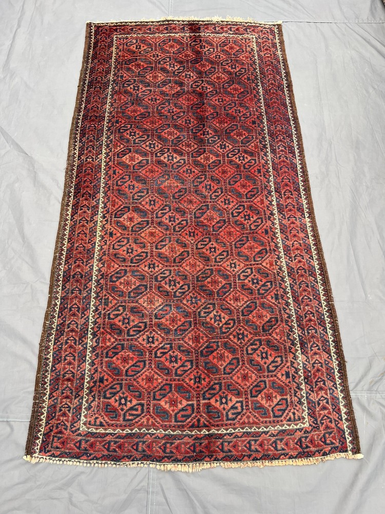 3'3x6'6 ft Turkoman All-Over Boteh Lattice Handknotted Wool Vintage Rug